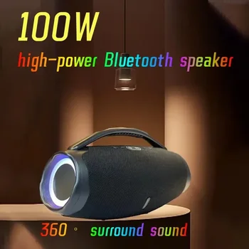 100W Nagy teljesítményű Bluetooth hangszóró hordozható vízálló RGB színes fény vezeték nélküli mélynyomó 360 sztereó térhatású TWS TF AUX hangszóró