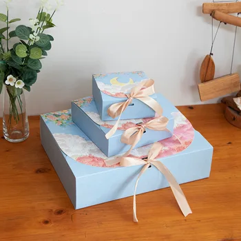 10db ajándékpapír doboz kreatív olajfestmény csomagolódoboz masni szalaggal Születésnapi esküvői ajándékdobozok