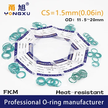 10db/lot zöld FKM fluorgumi O-gyűrűk tömítések CS1.5mm OD11.5/12/13/14/15/16/17/18/19/20*1.5mm ORing tömítőgyűrűk alátét