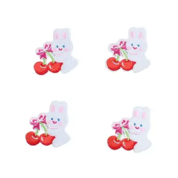 10db Rajzfilm Aranyos fehér nyúl cseresznye foltok Vas a hímzésen matricák DIY ingek ruha farmer kabátok kalapok rátétjei jelvény