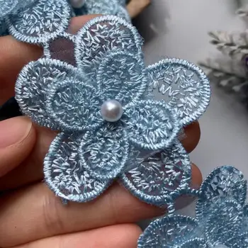 12x 5cm kék kétrétegű gyöngygyöngy levél virág hímzett csipke díszítés szalagszövet patchwork esküvői ruha varrómester