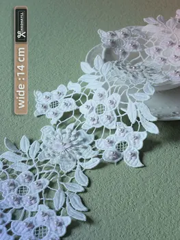13CM széles háló 3D hímzett gyöngyös virág pamut csipke foltokhoz Gallér party esküvői ruha szövet Kézműves varrás kiegészítők