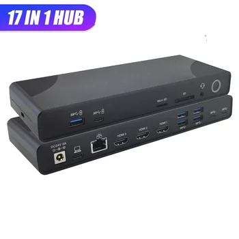 17 in 1 C típusú hub HDMI 4K@60Hz Hub 5 USB3.0 SD RJ45 PD85W töltés MST/SST támogatás Minden egyben USB C HUB HDMI dokkoló állomás