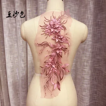 1Db többszínű gyöngyös csipke hímzés Nagy virágfolt Gyermek esküvői ruha jelmez DIY dekoratív virág virág matricák