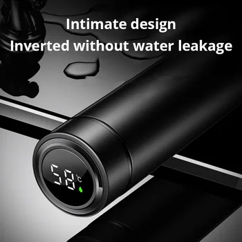 1PC 500ml fekete rozsdamentes acél kreatív intelligens termosz palackHőmérséklet kijelző termikus bögre férfi női hordozható üzleti ajándék