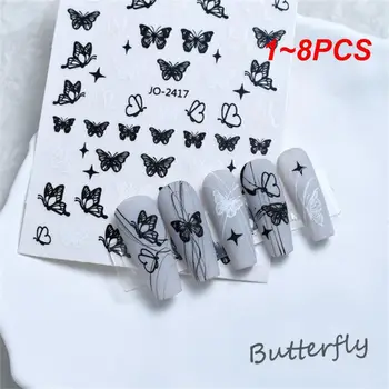 1~8PCS Color Black and Butterfly sorozat Köröm matricák Nail Art dekoráció Absztrakt virágszalag matricák Nail Art