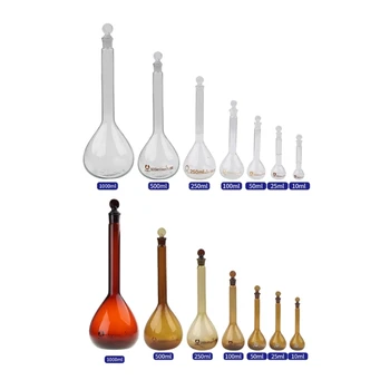 2022 Új üveg volumetrikus lombik Iskolai kémiai laboratóriumi kellékek csiszolt üvegdugóval Falt Bottom laboratóriumi üvegeszközök
