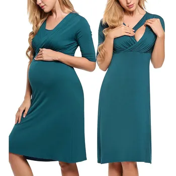 2023 Új szoptató hálóruha nők terhes kismama egyszínű tunika szoptatás nyári kényelmes kismama ruha Vestido