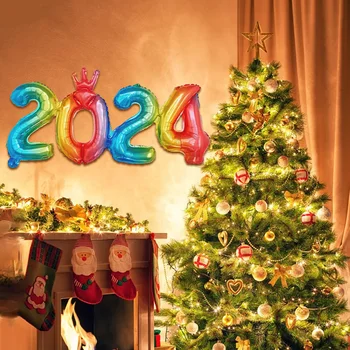 2024 Újévi dekoratív léggömb 16 hüvelykes alumínium filmléggömb karácsonyi évforduló ünnepség Kezdőlap Navidad Natal Globos