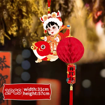 2Pcs Újévi lámpák dekoráció Tavaszi fesztivál Fa függő díszek Medál Szerencsés gazdagság Sárkány Kínai bonsai lakberendezés