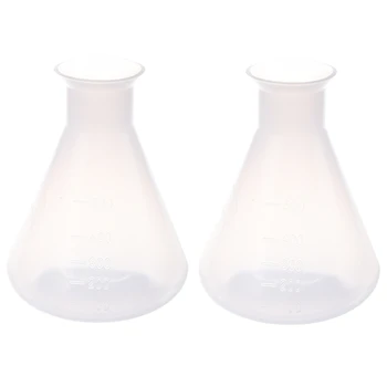 2X 500 ml átlátszó műanyag laboratóriumi kémiai kúpos lombik tároló palack