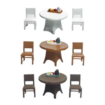 3 darab kézzel festett 1/64 asztal és szék modell ételtálcával mikro tájkép homok asztal elrendezés dekoráció tengerparti táj dekoráció