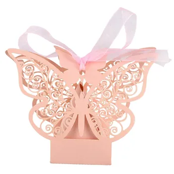 50db pillangó esküvői szívesség doboz születésnapi zsúr ajándékok cukorka dobozok (rózsaszín)