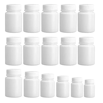 5Db üres 15ml-100ML hordozható fehér műanyag orvosi tabletta palackok fedéllel tabletták vitaminok kapszula szilárd por tartályok