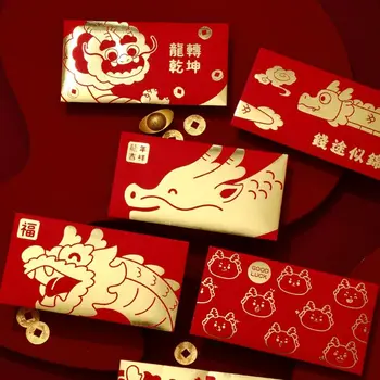 6 db sárkány év piros boríték 2024 kínai újévi szerencsecsomag borítékok aranyos rajzfilm tavaszi fesztivál piros csomag