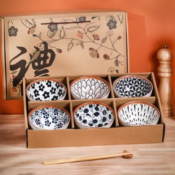 6 japán kerámia tál készlete 4,5 hüvelykes porcelán rizstálak díszdobozos étkészlettel készlet Legjobb ajándék