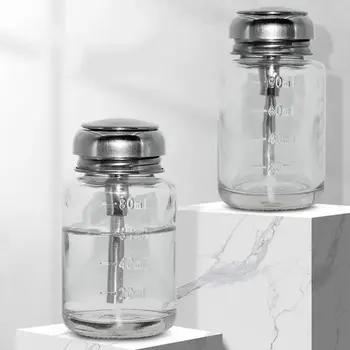 80ml üvegprés újratölthető palackok kerek felső szivattyú nyomja le körömlakk eltávolító tartály hordozható sűrítse