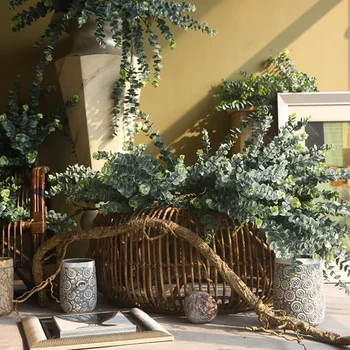 82cm Mesterséges eukaliptusz zöld növény esküvői dekoráció virágkötészet retro pénz levél otthoni nappali dekoráció