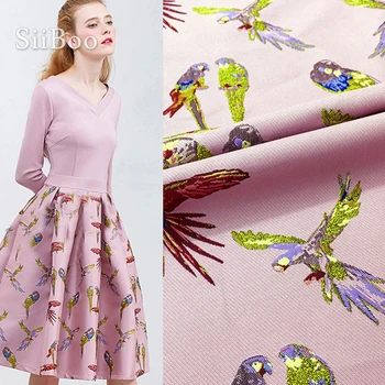 Amerikai stílusú luxus madár jacquard brokát szövet ruházat kabátruhához rózsaszín tissu tecido stoffen fabrc szövet fonal tela SP5206