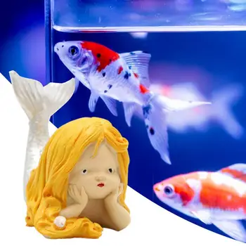Aranyos sellő hal tartály dísz élénk dekoratív reális gyanta akvárium figura kis hableány szobor tündérkert dekoráció