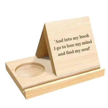 Asztali könyv tároló Stílusos fa háromszög könyvespolc pohártartóval Táblagép nyílás otthoni szervezéshez Kényelmes olvasás