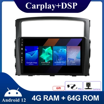 Autoradio GPS autórádió sztereó multimédia lejátszóAndroid 12 Mitsubishi Pajero 4 V80 V90 2006-2014 DSP + Carplay SWC 4G + 64GB