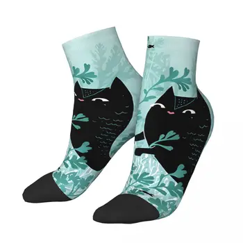 Boldog férfi bokazokni tenger alatti macska hal hip hop alkalmi legénység zokni ajándékminta nyomtatott