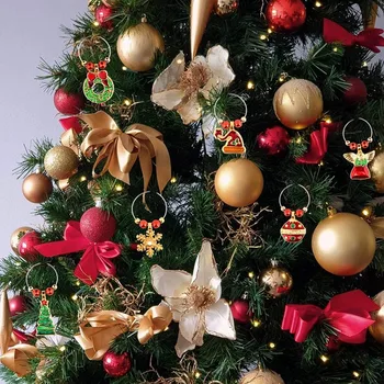 Borospohár charms készlet 6 koktéljelölő Címkék Pezsgőspoharak Karácsonyi díszek