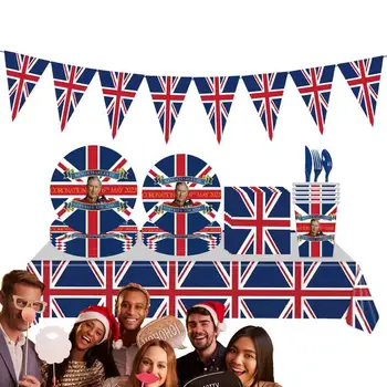 Brit zászló papírtányérok és szalvéták Brit zászló szalvéták Vendégszalvéták szolgálva 16 hazafias parti dekoráció kényelmes parti