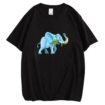 CLOOCL Classic póló rövid ujjú póló férfi legénységi nyakfelsők rajzfilm szép kék elefánt mintás nyári őszi pamut ing