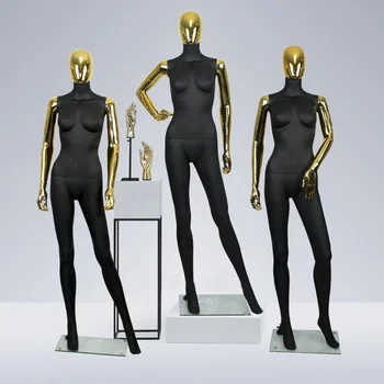 Divat Fekete Női Teljes Testű Manöken Arany kar Manökenek Női modell Női Manöken Bemutató ruházat