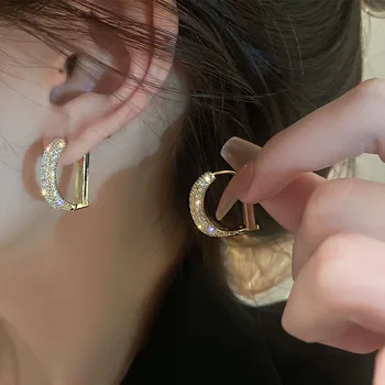 Elegáns strasszos gyöngy menyasszonyi karika fülbevaló nőknek Arany színű kristály geometriai bájos fülbevaló divatos ékszerek 2023