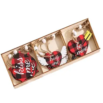 Fa Valentin akasztók 9db Fa szerelmi jelek Valentin-napra Fali dekoráció Boldog ünnepet fa címkék Esküvői fa táblák