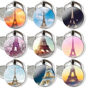 Franciaország Eiffel-torony Párizsban stílus Rajzfilm Divat Kreatív tervezés Üveg Cabochon kulcstartó Medál Autó Kulcstartók Kézzel készített