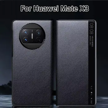 Fundas Huawei Mate X3 szénszálas bőr telefontokhoz Funda Huawei Mate X3 ALT-AL00 intelligens ablakhoz Flip telefonfedél megtekintése