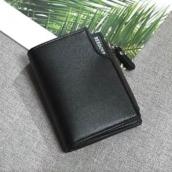 Férfi egyszínű rövid pénztárca Alkalmi üzleti összecsukható pénztárcák PU bőr tuskó Luxus kis cipzáras érme zsebpénztárca