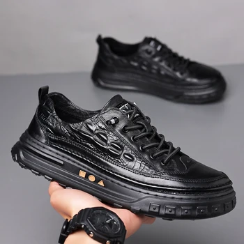 Férfi Fekete csipke Valódi bőr Alkalmi cipők Luxus márka Puha férfi tornacipők Légáteresztő férfiak Kültéri szabadidő Séta Vezetési cipők
