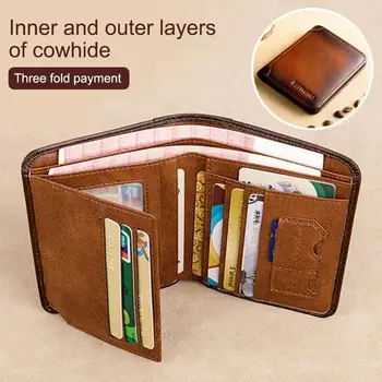 Férfi vintage bőr RFID blokkoló háromszoros pénztárca kihajtható azonosító tartóval Vékony többfunkciós hitelkártya-tartó Kétrészes pénztárca