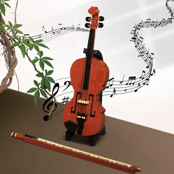 Gobricks MOC zenekari művész hegedű klasszikus hangszer építőelemek hegedű hangszer dekoráció kockák játékok ajándék