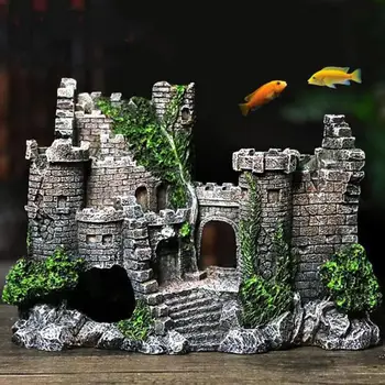 Gyanta Ősi vár Mesterséges díszek Búvóbarlangok Elrendezés Kellék a haltartályhoz Akvárium Tereprendezés dekoráció