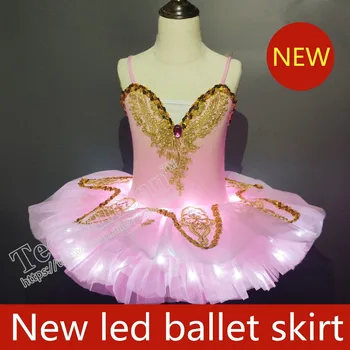 Gyermek világító balettszoknya Felnőtt női Flitterek Kis hattyú Camisole Bolyhos tutu ruha fluoreszcencia LED teljesítmény öltöny