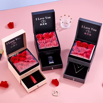 Halhatatlan rózsavirág ékszerdoboz gyűrűknek Fülbevalók Nyakláncok Medál szervező díszdoboz Valentin-napi esküvői ajándék