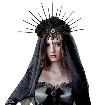 Halloween esküvői ruha Fátyol fejpánt Gótikus korona háló Fekete rózsa retro Európa és Amerika öltözz fel karácsonyi szerepjáték
