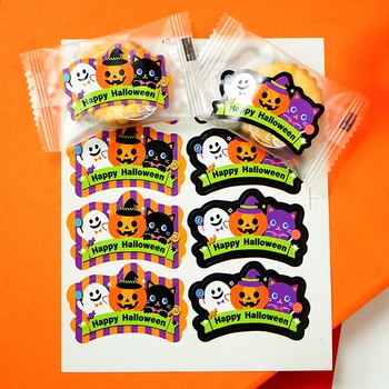 Halloween matricák Tök szellemmacska matricák cukorkához Keksz táskák Ajándékcsomagolás Boldog Halloween dekoráció DIY Party kellékek
