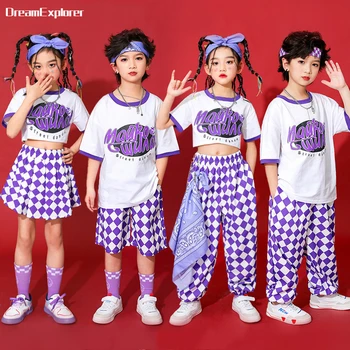 Hip Hop Boys póló Street Dance kockás nadrág Sport rövidnadrág Lány Crop Top szoknyák Ruha szettek Gyermek Streetwear Gyerekek Jazz jelmezek