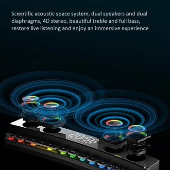 Hordozható vezeték nélküli játék Soundbar USB 3D sztereó mélynyomó AUX FM otthoni digitális ébresztőóra Bluetooth hangszóróval
