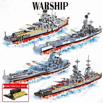 Háború Katonai hadihajók építőelemei KMS Bismarck csatahajó modell készlet Katona Fegyver Hajó kockák Gyermekek Katonai játékok készlet