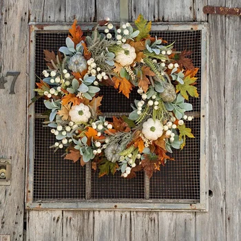Hálaadás Mesterséges őszi juharlevél és tökkoszorú a bejárati ajtóhoz Kezdőlap Parasztház dekoráció Szüreti fesztivál Függő koszorú
