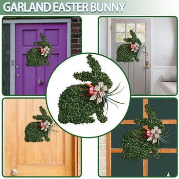 Húsvéti nyuszi koszorú Mesterséges zöld levélkoszorú Bejárati ajtó Tavaszi dekorációs ajtó Fali díszek Kellékek házibulihoz Füzér