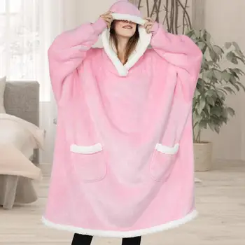 Kapucnis társalgóruha Super Soft Flanel női túlméretezett kapucnis pulóver takaró Hangulatos téli hálóruha dupla foltzsebekkel hidegre